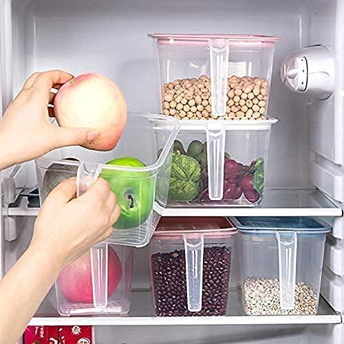 Fridge storage containers Set Refrigerator Box with Handles and Airtight Lid Unbreakable Fruits Basket - 1000 ml (Pack of 6, Pink)