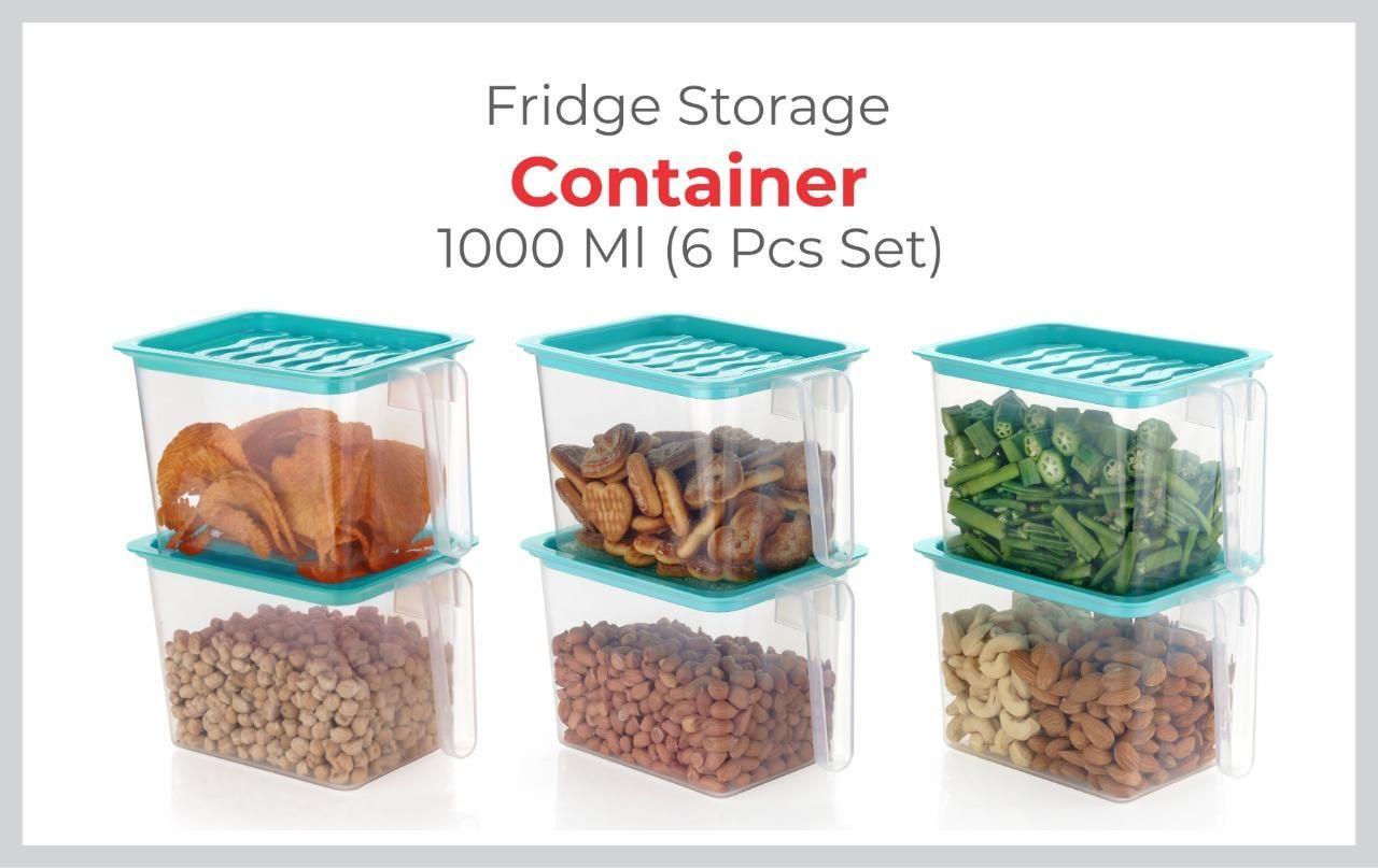 Fridge storage containers Set Refrigerator Box with Handles and Airtight Lid Unbreakable Fruits Basket - 1000 ml (Pack of 6, Pink)