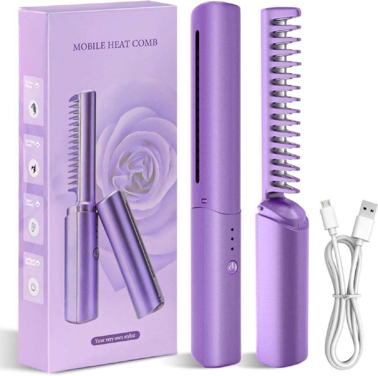 Portable Mini Hair Straightener Cordless Rechargeable Adjustable Hot Comb