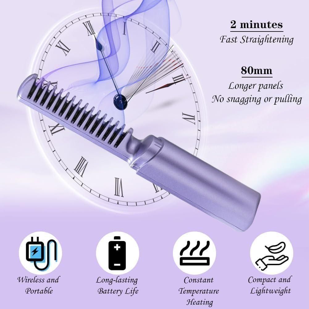 Portable Mini Hair Straightener Cordless Rechargeable Adjustable Hot Comb