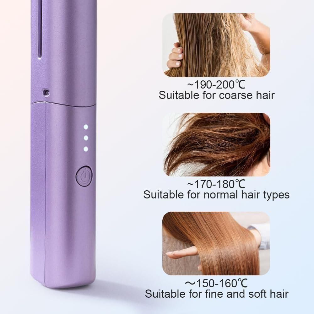 Portable Mini Hair Straightener Cordless Rechargeable Adjustable Hot Comb