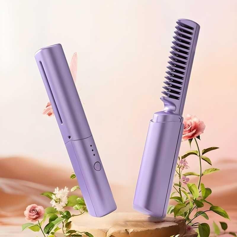 Portable Mini Hair Straightener Cordless Rechargeable Adjustable Hot Comb