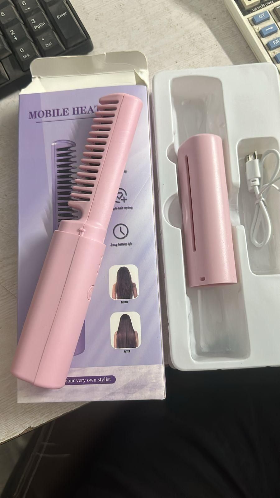 Portable Mini Hair Straightener Cordless Rechargeable Adjustable Hot Comb